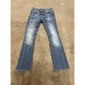 Miss Me Jeans Womens 28 Medium Wash Bootcut Rhinestone Embellished Denim Raw Hem